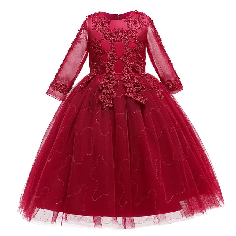 Kids Girls Red Dress Lace Prom Ball Gown Toddler Kids Clothing Wedding Evening Formal Dress - KGD8364