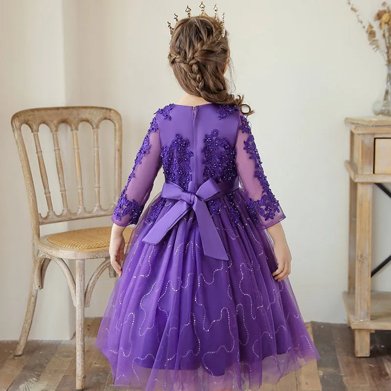 Kids Girls Red Dress Lace Prom Ball Gown Toddler Kids Clothing Wedding Evening Formal Dress - KGD8364