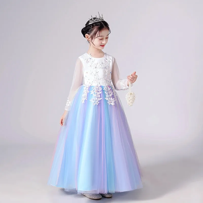 Kids Girls Wedding Party Frock Flower Gown Princess Evening Summer Mesh Sleeve Dress - KGD8371