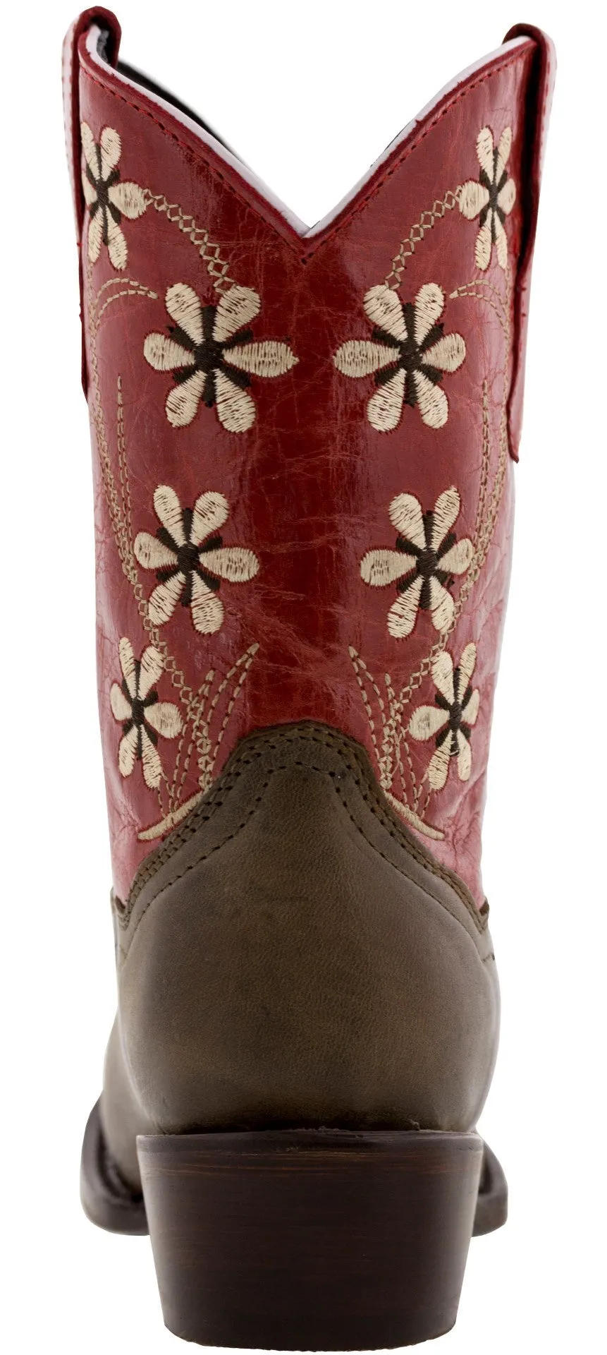 Kids Red & Brown Western Cowboy Boots Floral Leather - Snip Toe