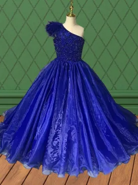 Kids Royal Stunning Pageant Gown with Feather