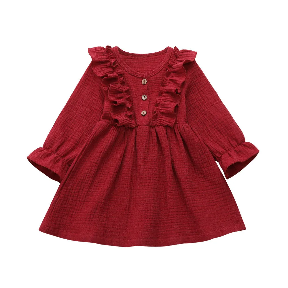 Kids Toddler Baby Girl Ruffle Long Sleeve Dress Princess Party Dress