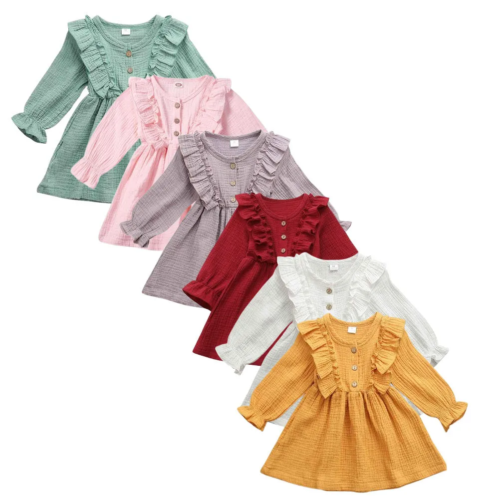 Kids Toddler Baby Girl Ruffle Long Sleeve Dress Princess Party Dress