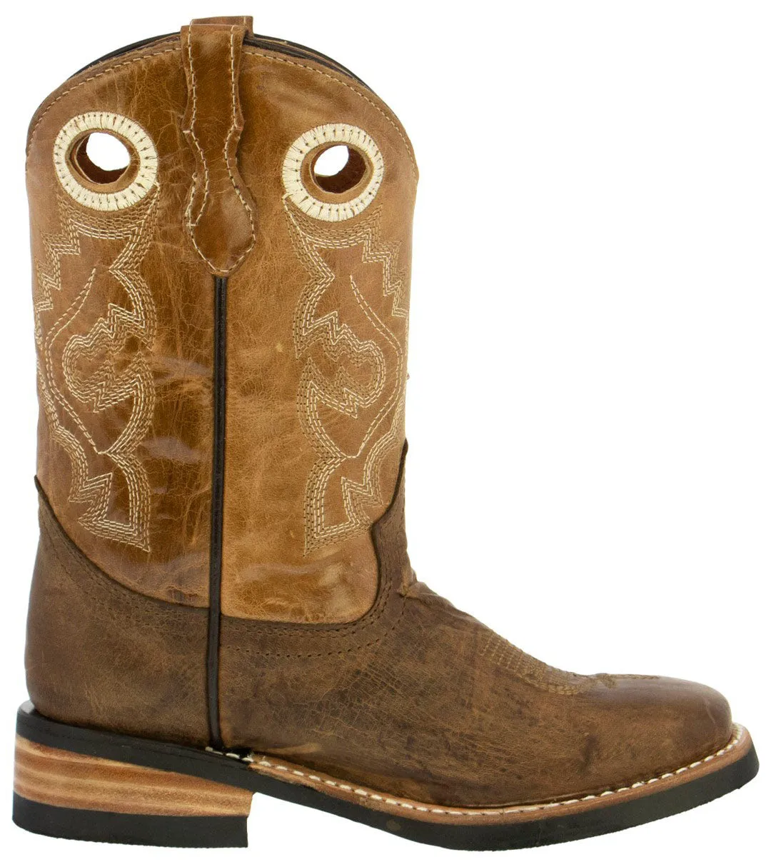 Kids Toddler Western Cowboy Boots Pull On Square Toe Light Brown - #140