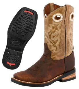 Kids Toddler Western Cowboy Boots Pull On Square Toe Rust Brown - #148