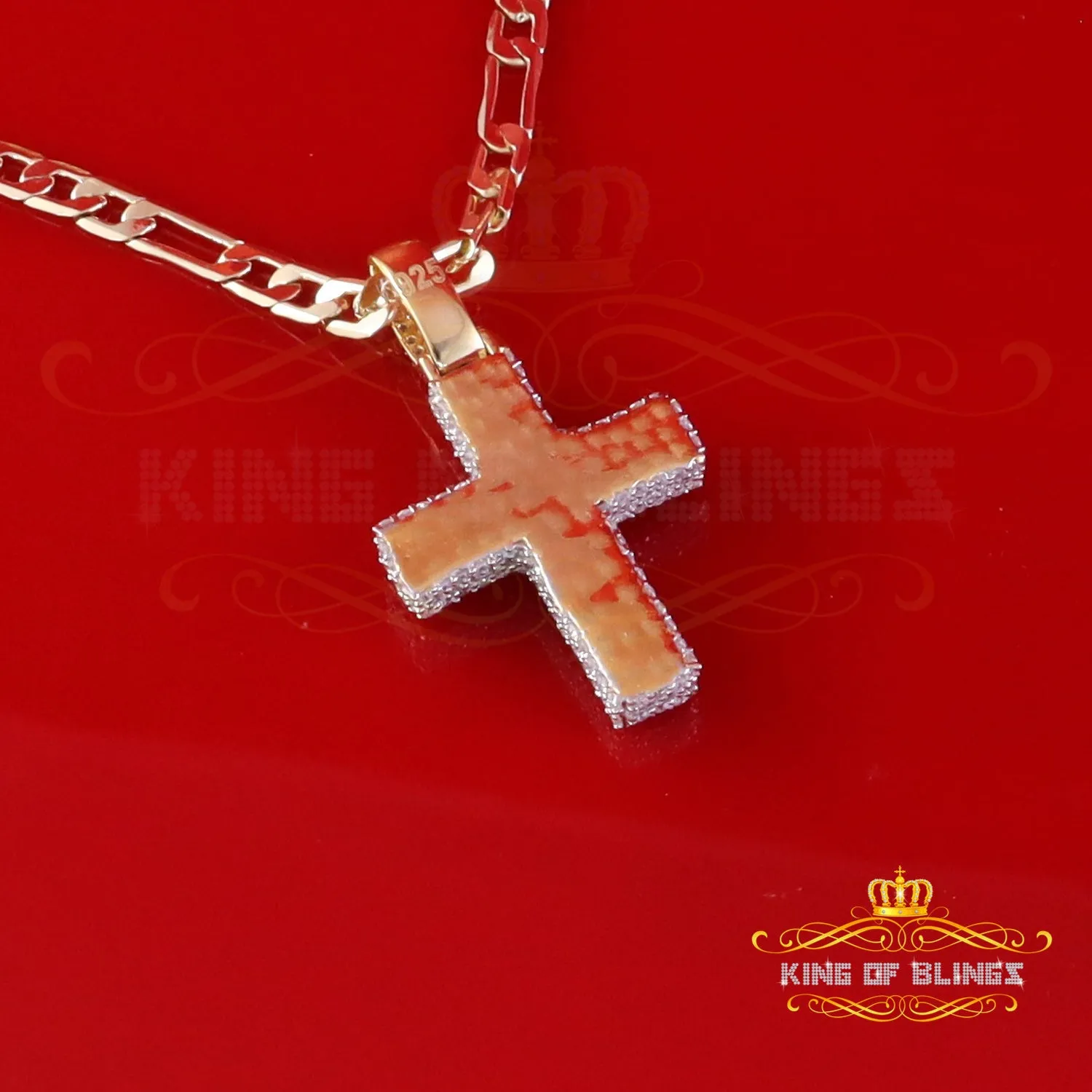 King Of Bling's 925 Sterling Yellow Silver 4.50ct VVS D Clr. Moissanite Cross Pendant Men/ Women