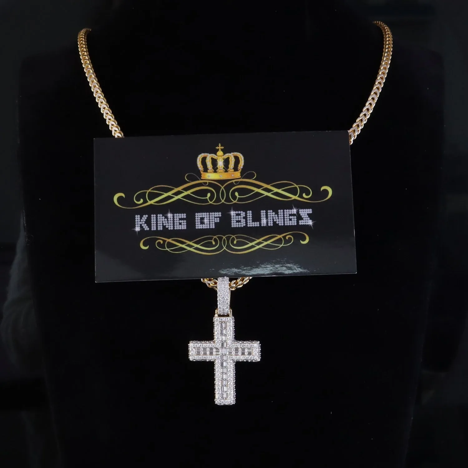 King Of Bling's 925 Sterling Yellow Silver 4.50ct VVS D Clr. Moissanite Cross Pendant Men/ Women