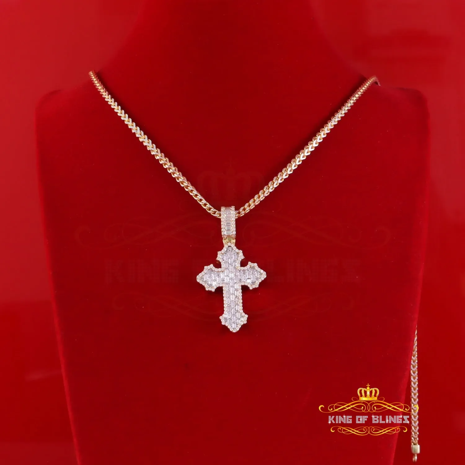 King Of Bling's Charm Cross Yellow Pendant 3.50ct VVS D Moissanite Sterling Silver Men's & Women