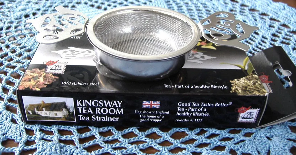 Kingsway Tea Room Tea Strainer Teapot Handles Over The Cup Strainer With Drip Cup