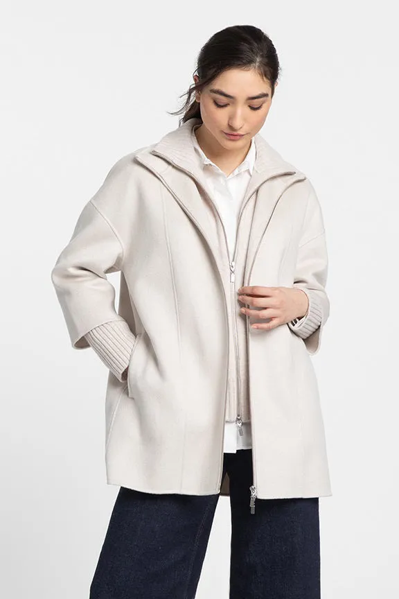 KINROSS CASHMERE - KNIT INSERT ZIP MOCK COAT