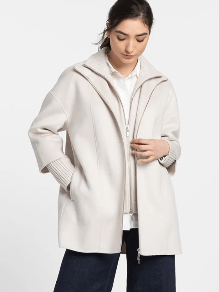 Kinross Wool and Cashmere Knit Insert Zip Mock Coat In Birch LFOJ3 - 269