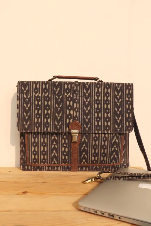 Kirgiti Vegan Leather and Brown arrow Dabu printed Laptop Bag