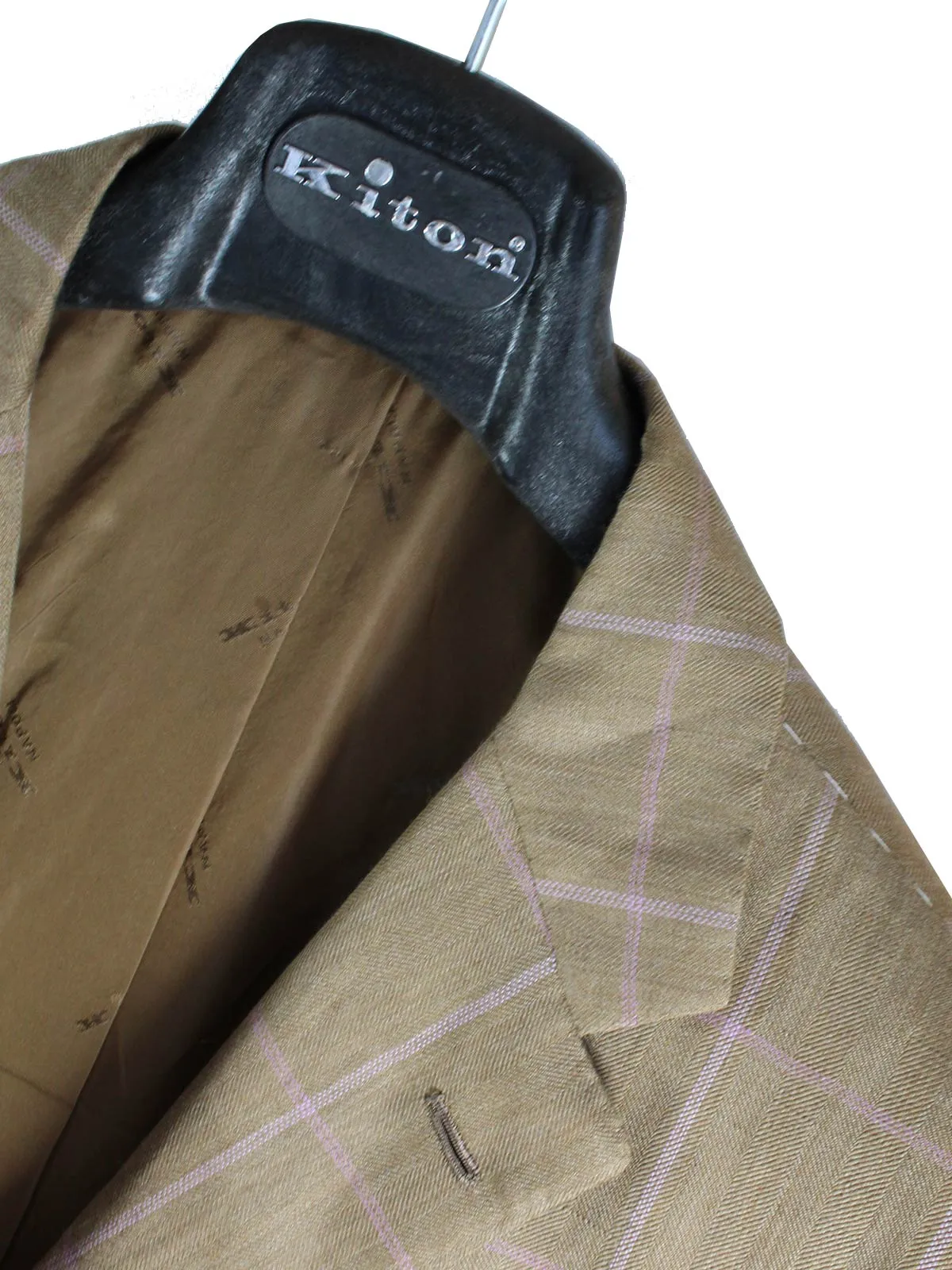 Kiton Cashmere Linen Sport Coat Taupe Lilac Windowpane EUR 54 - US 43 L REDUCED SALE