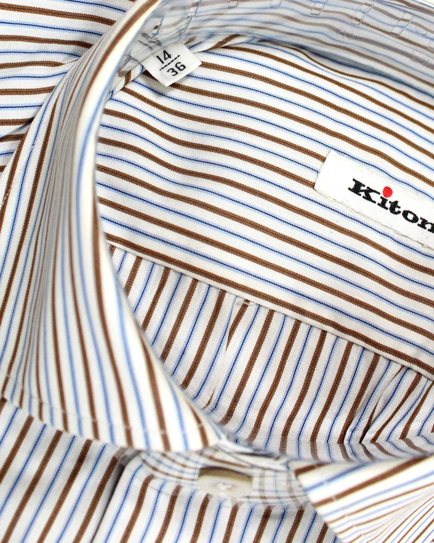 Kiton Dress Shirt Brown Blue Stripes 36 - 14 SALE