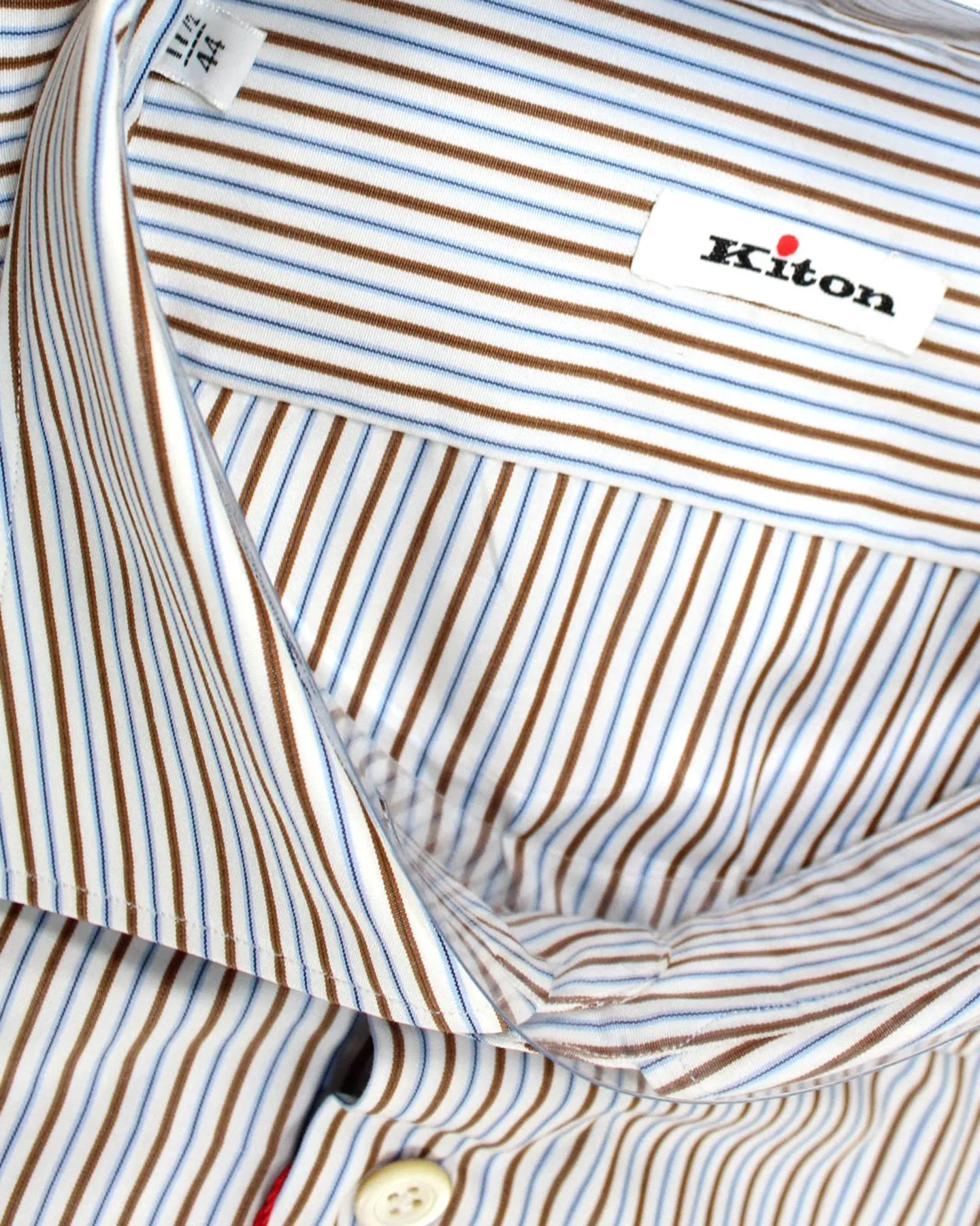 Kiton Dress Shirt White Brown Blue Stripes 44 - 17 1/2 SALE