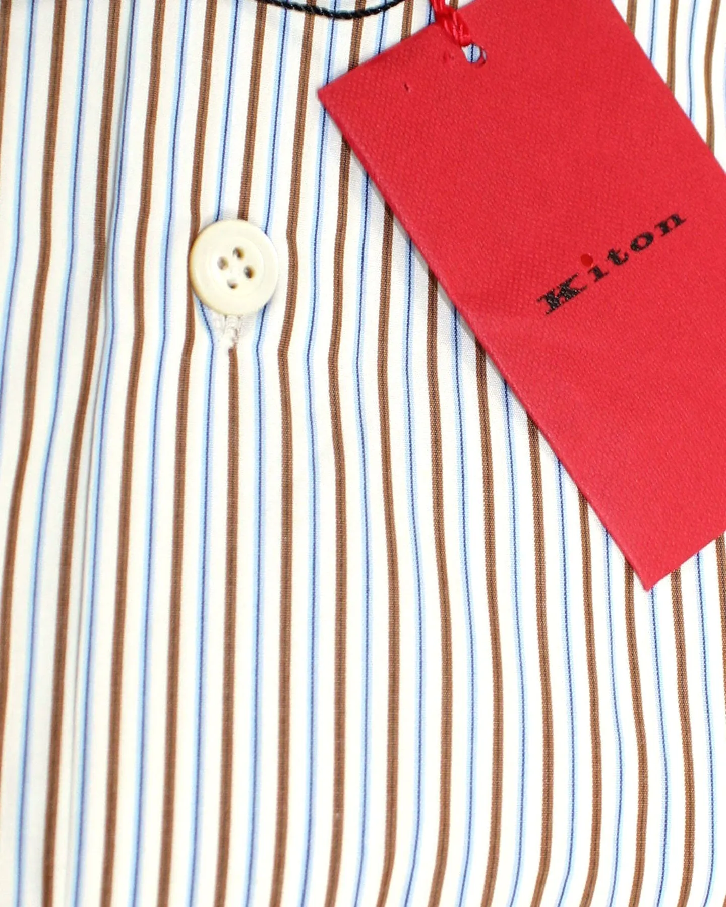 Kiton Dress Shirt White Brown Blue Stripes 44 - 17 1/2 SALE