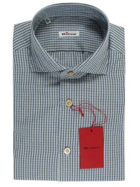 Kiton Dress Shirt White Dark Green Blue Check 40 - 15 3/4 SALE