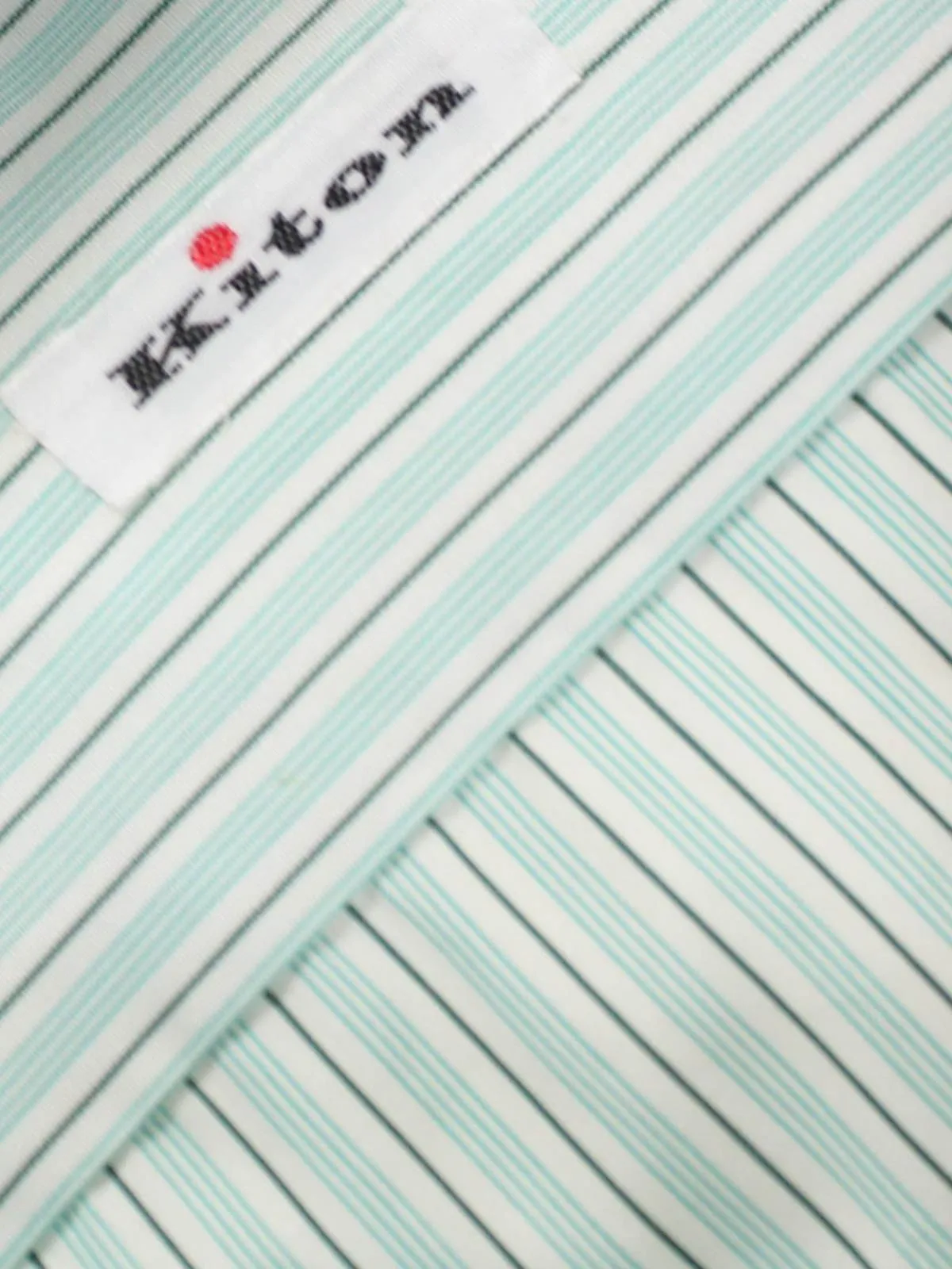 Kiton Dress Shirt White Green Aqua Stripes 37 - 14 1/2 REDUCED - SALE