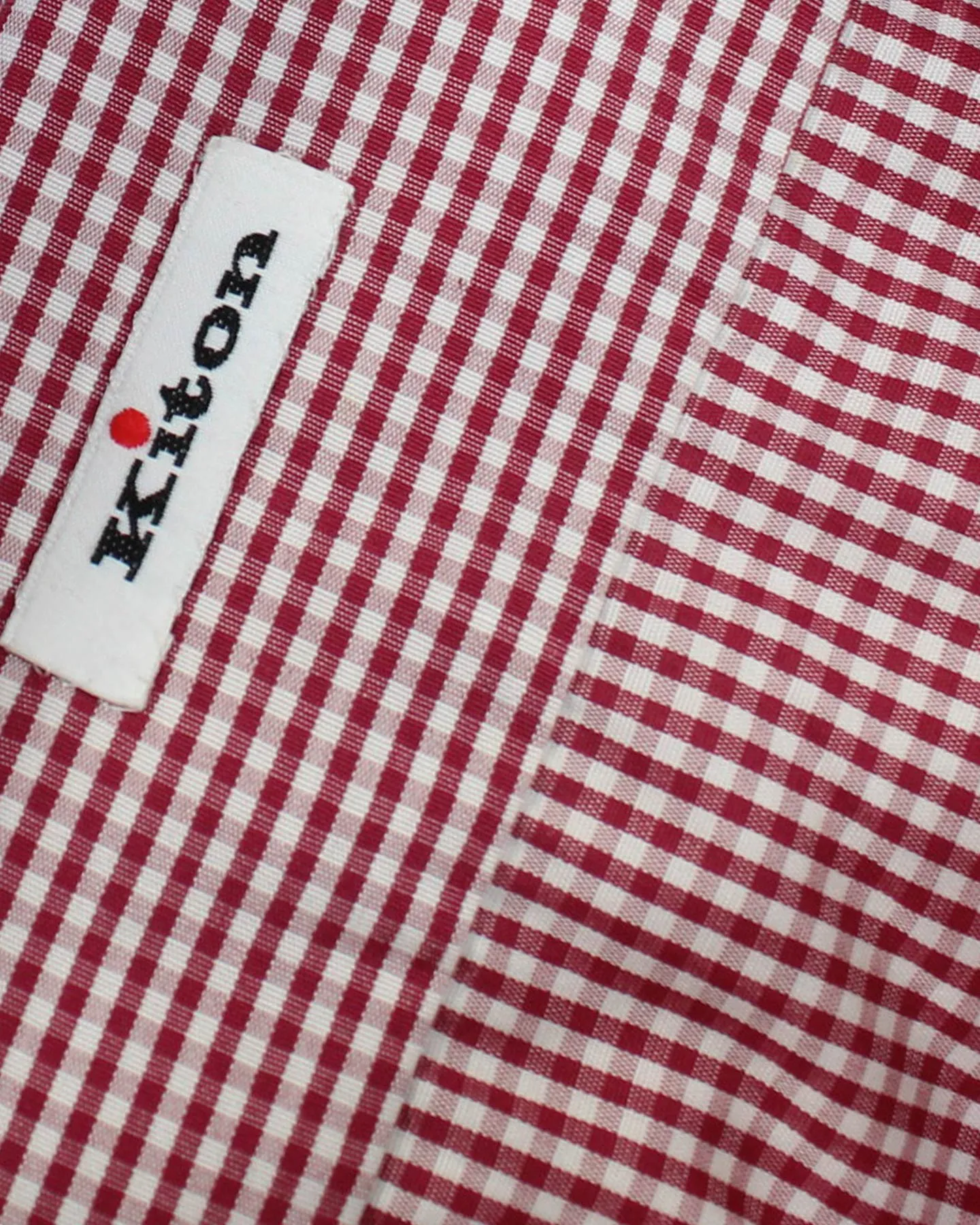 Kiton Dress Shirt White Maroon Gingham Check 43 - 17