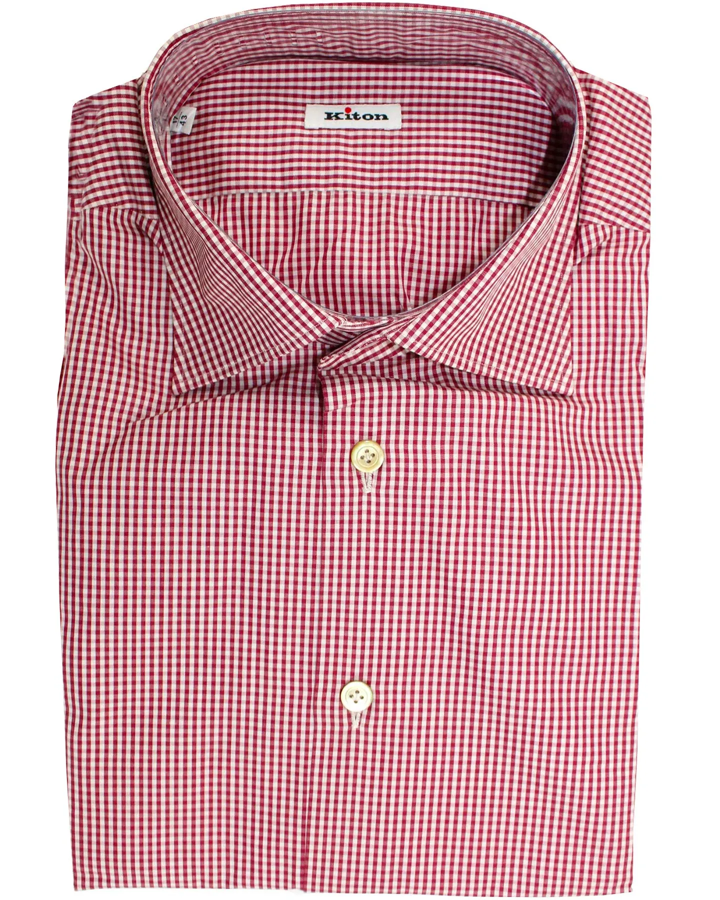 Kiton Dress Shirt White Maroon Gingham Check 43 - 17