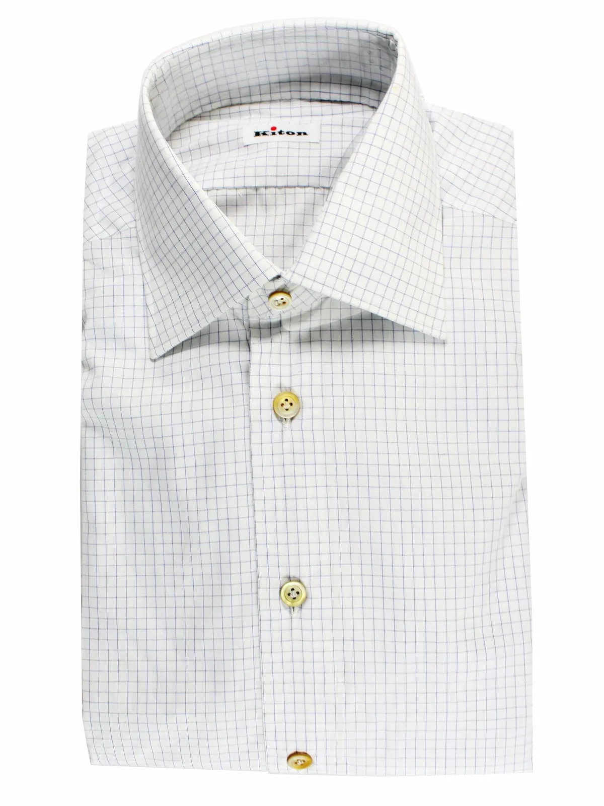 Kiton Dress Shirt White Navy Graph Check 39 - 15 1/2 SALE