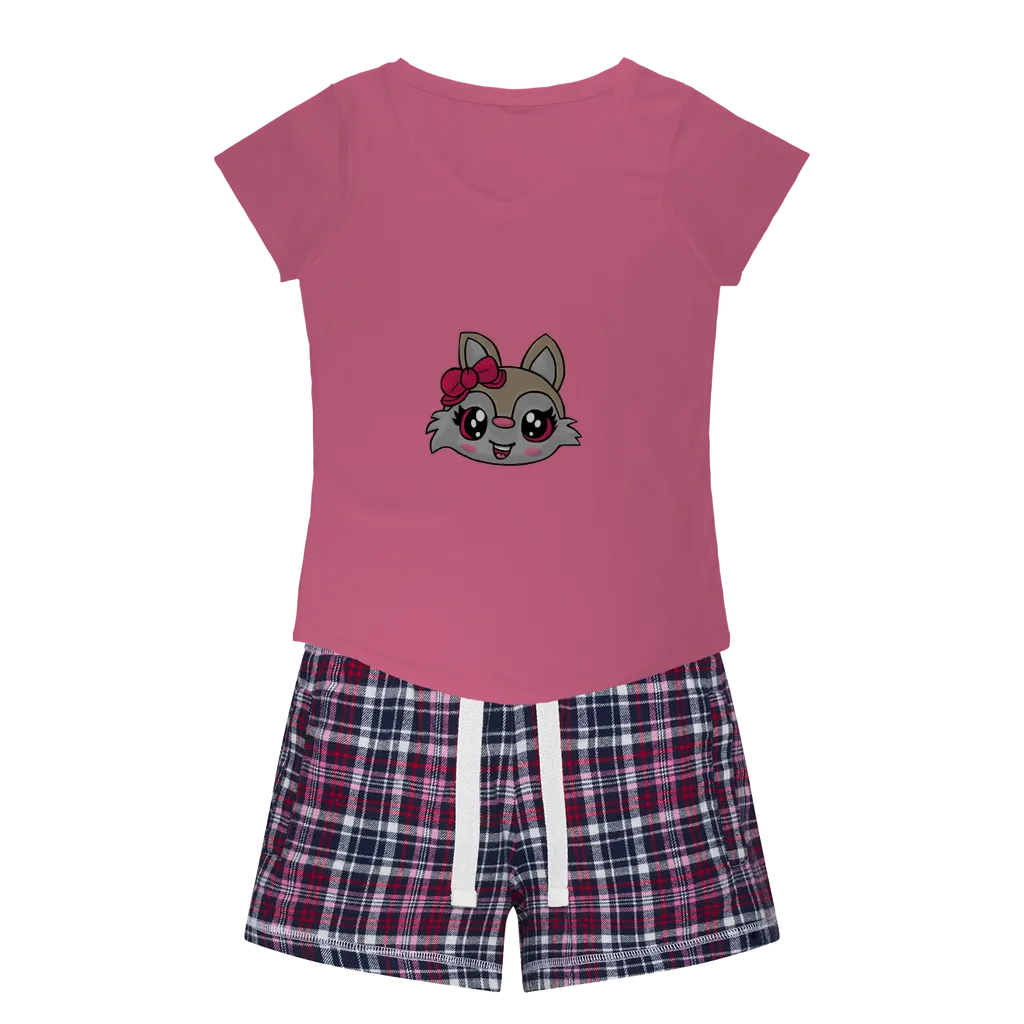 Kitty Face Women's Sleepy Tee and Flannel Short