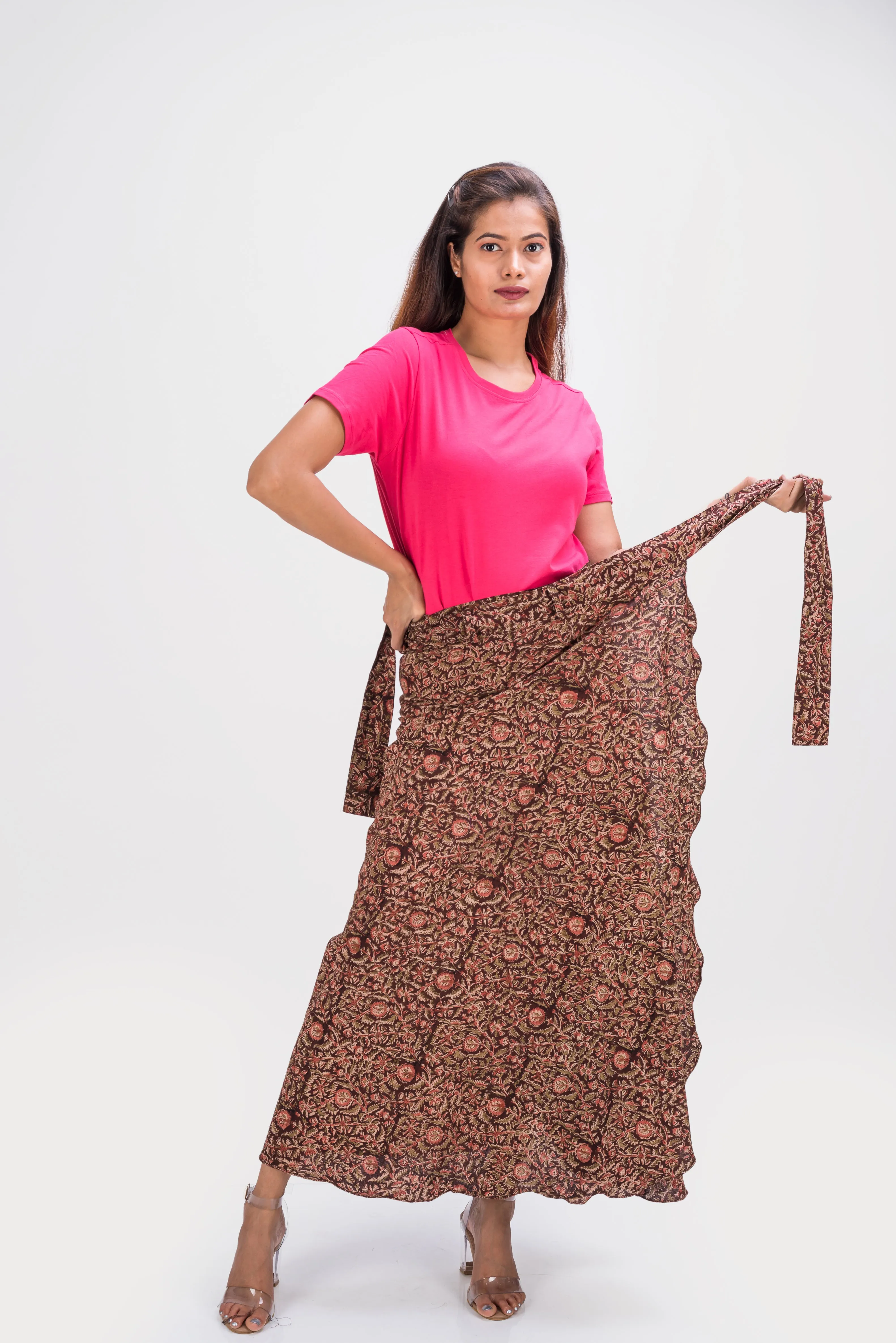 KK3011 Wrap Skirt - Flowers Brown