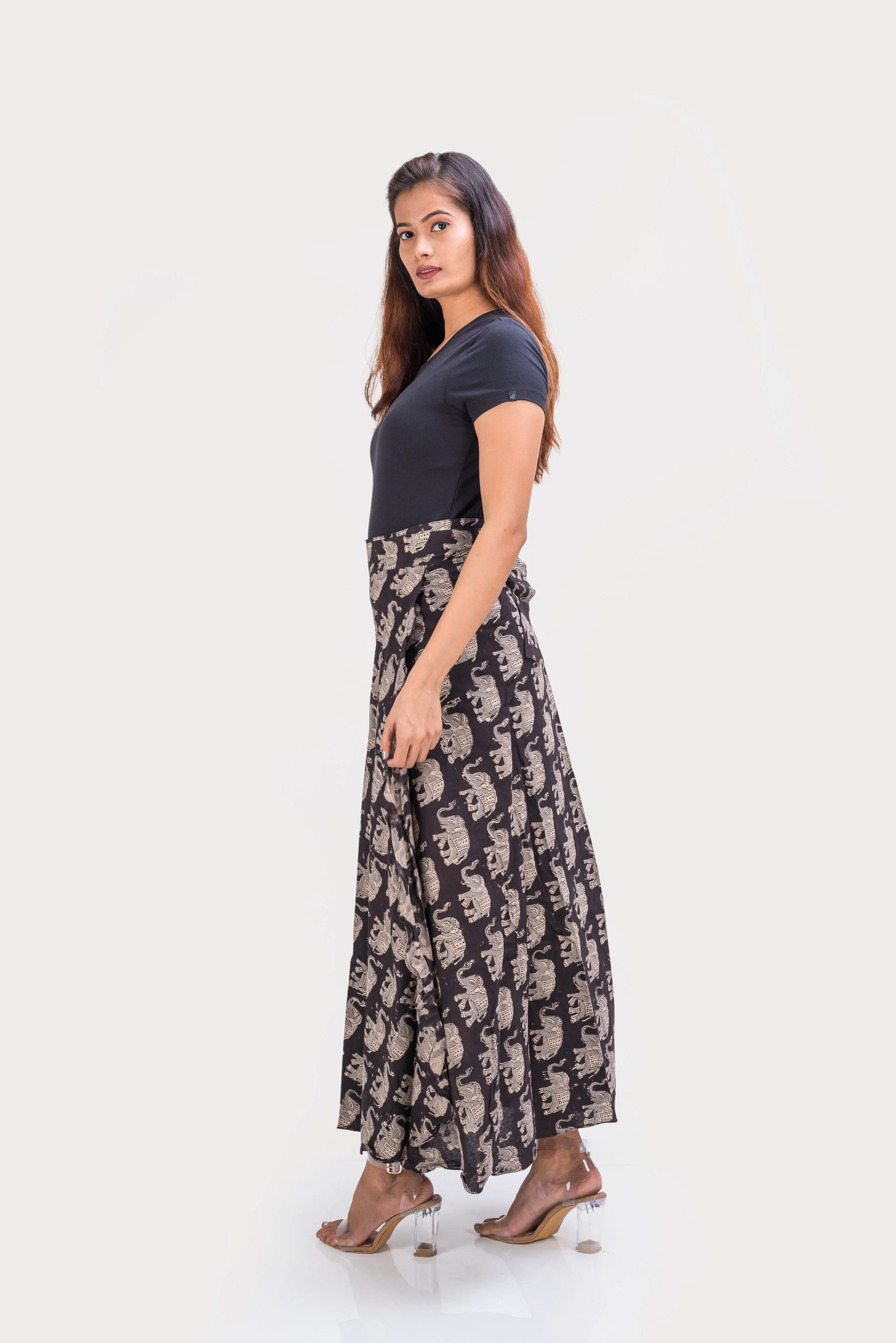 KK3013 Wrap Skirt - Elephants Black