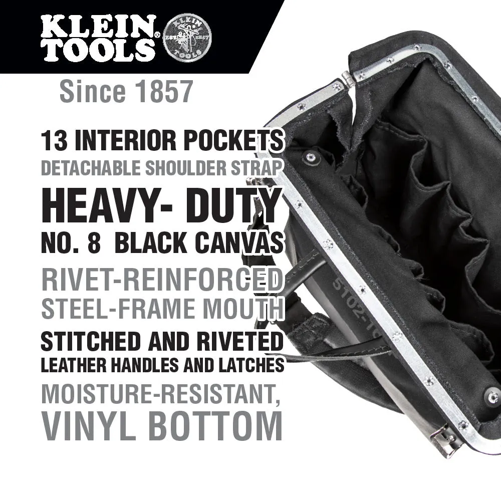 Klein 510216SPBLK Deluxe Black Canvas Tool Bag, 16"