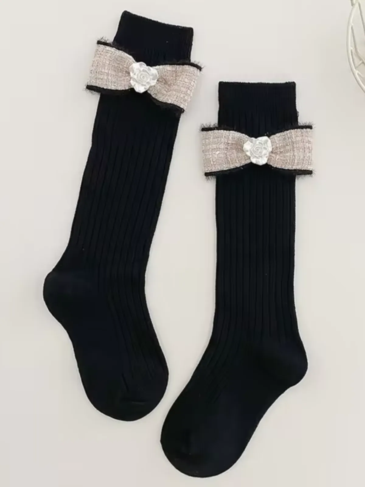 Knee-High Socks with Pearl-Embellished Bowknot