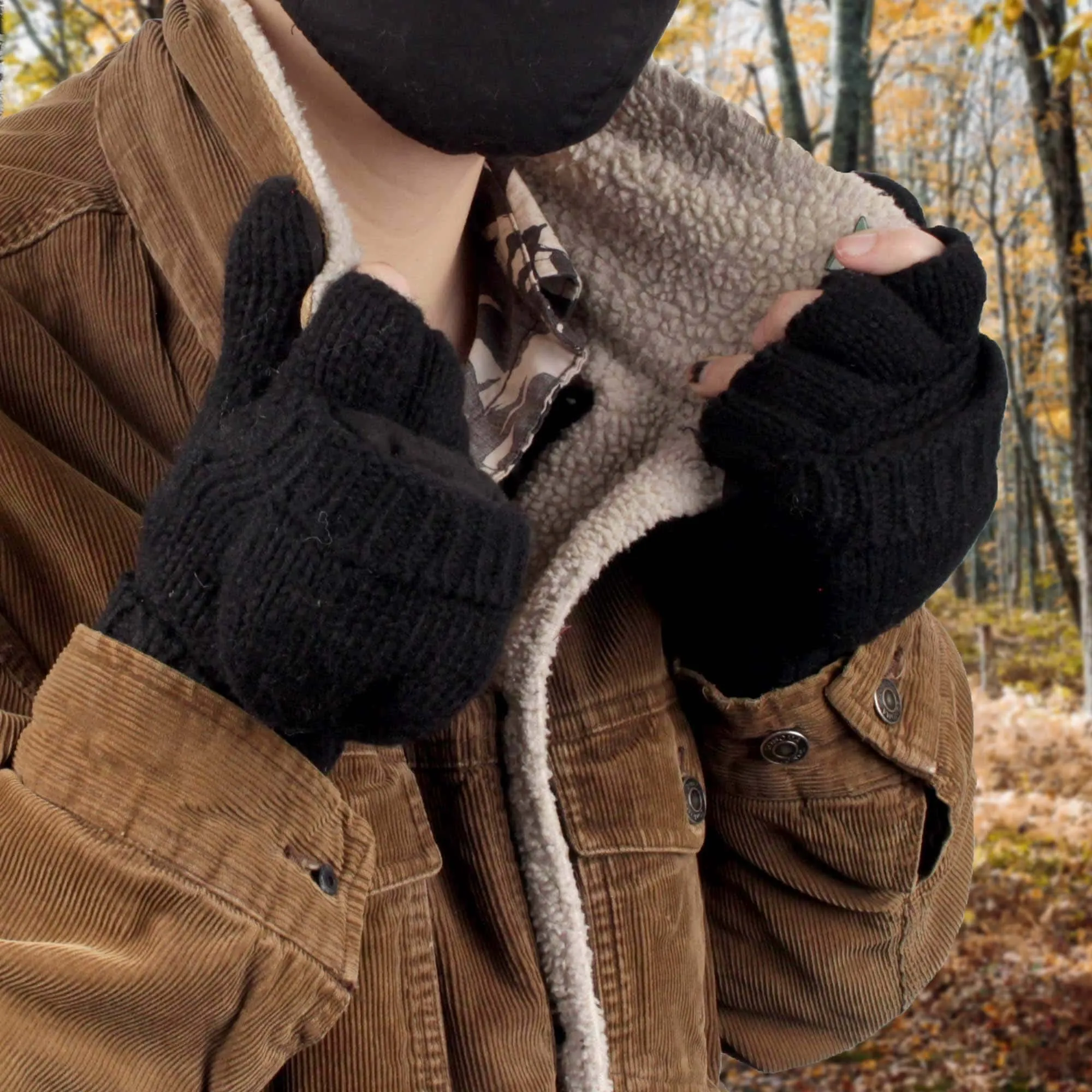 Knitted Winter Convertible Half Fingerless Glove Mittens Combo