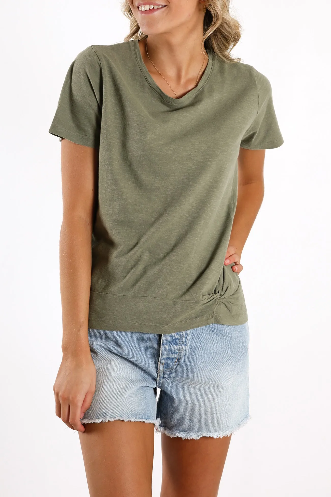 Knot Front Crop Tee Khaki