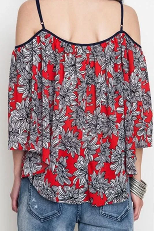 Kori Cold Shoulder Floral Top - Red Mix