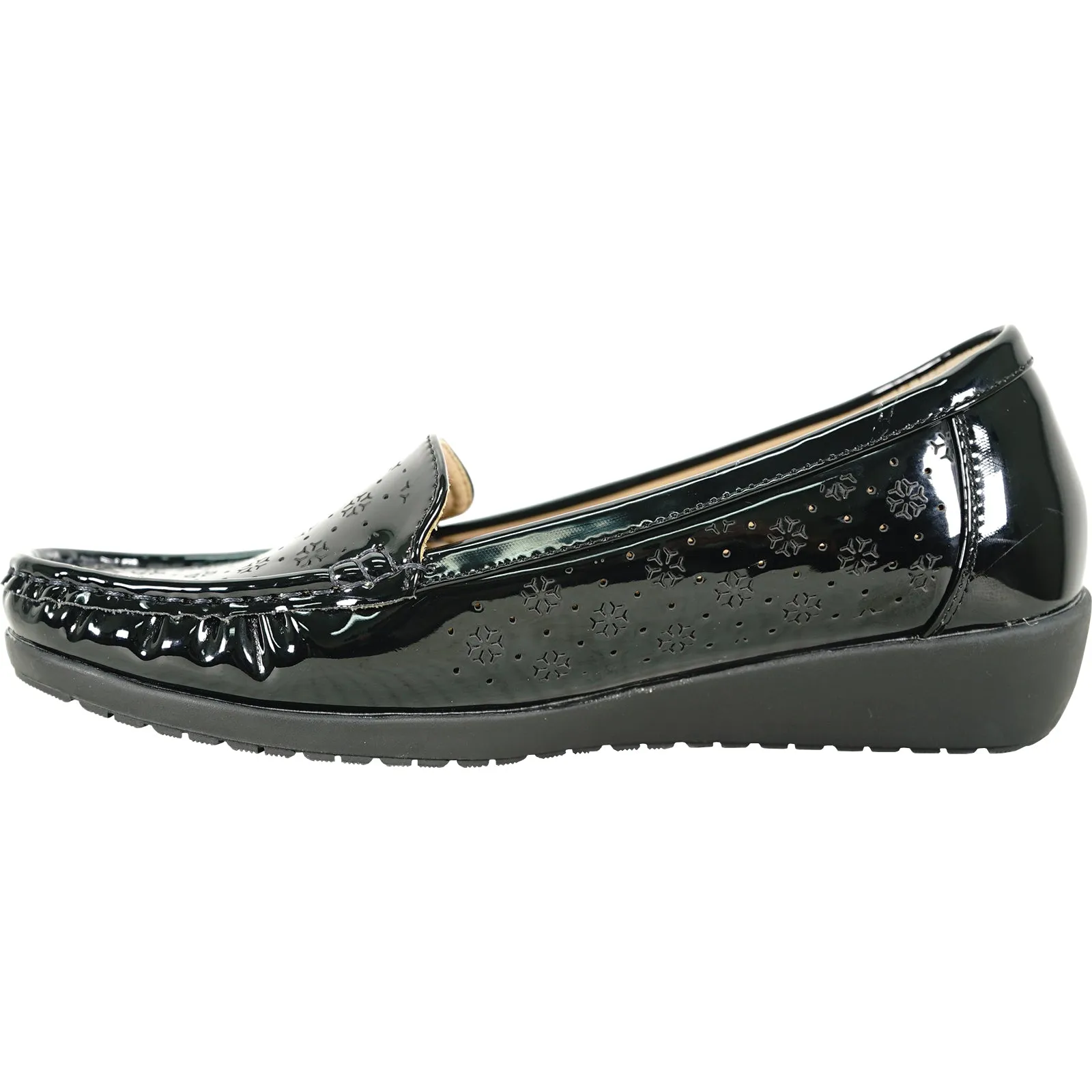 KOZI Women Comfort Casual Shoe ML3255 Wedge Slip-On Loafer Black Patent