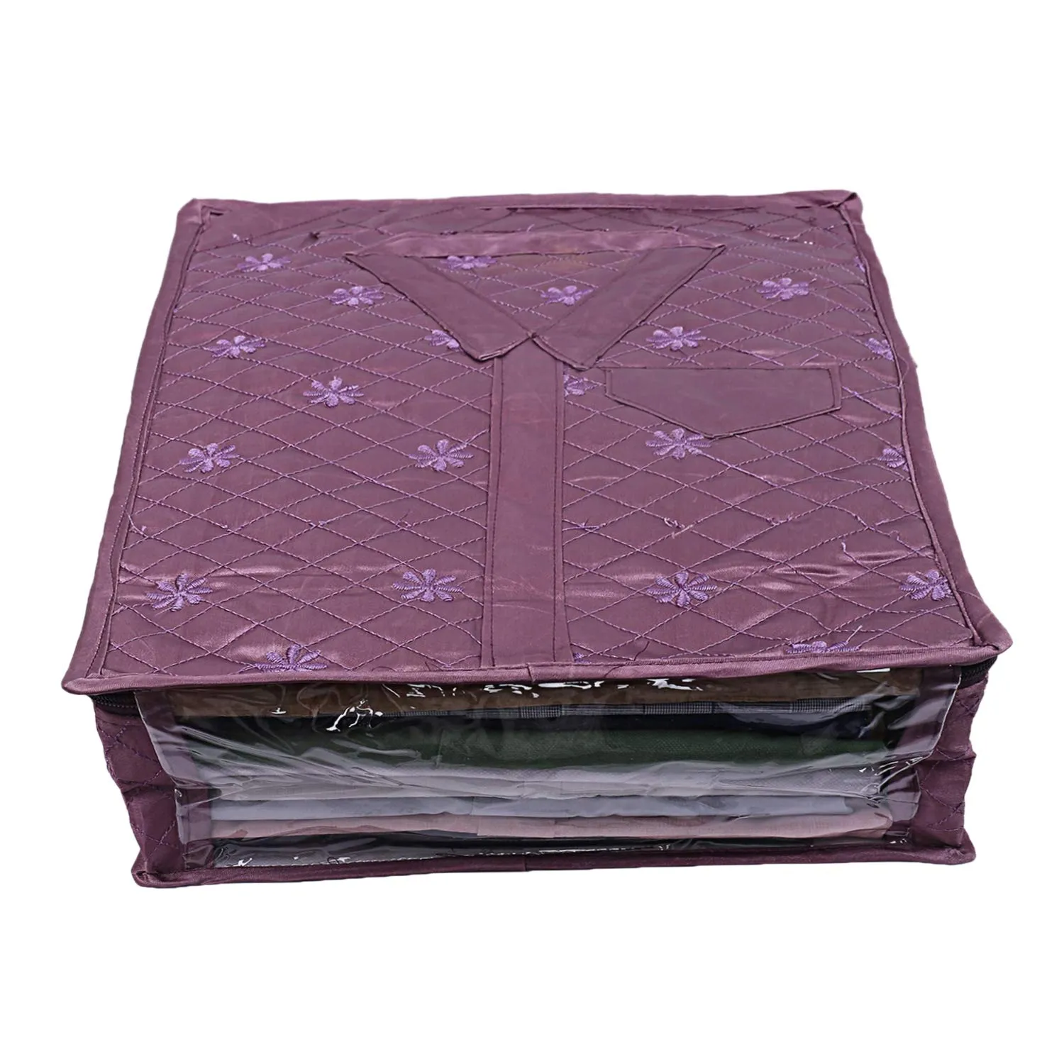 Kuber Industries 3 Layered Quilted Satin 2 Pieces Shirt Cover (Purple) -CTLTC10592