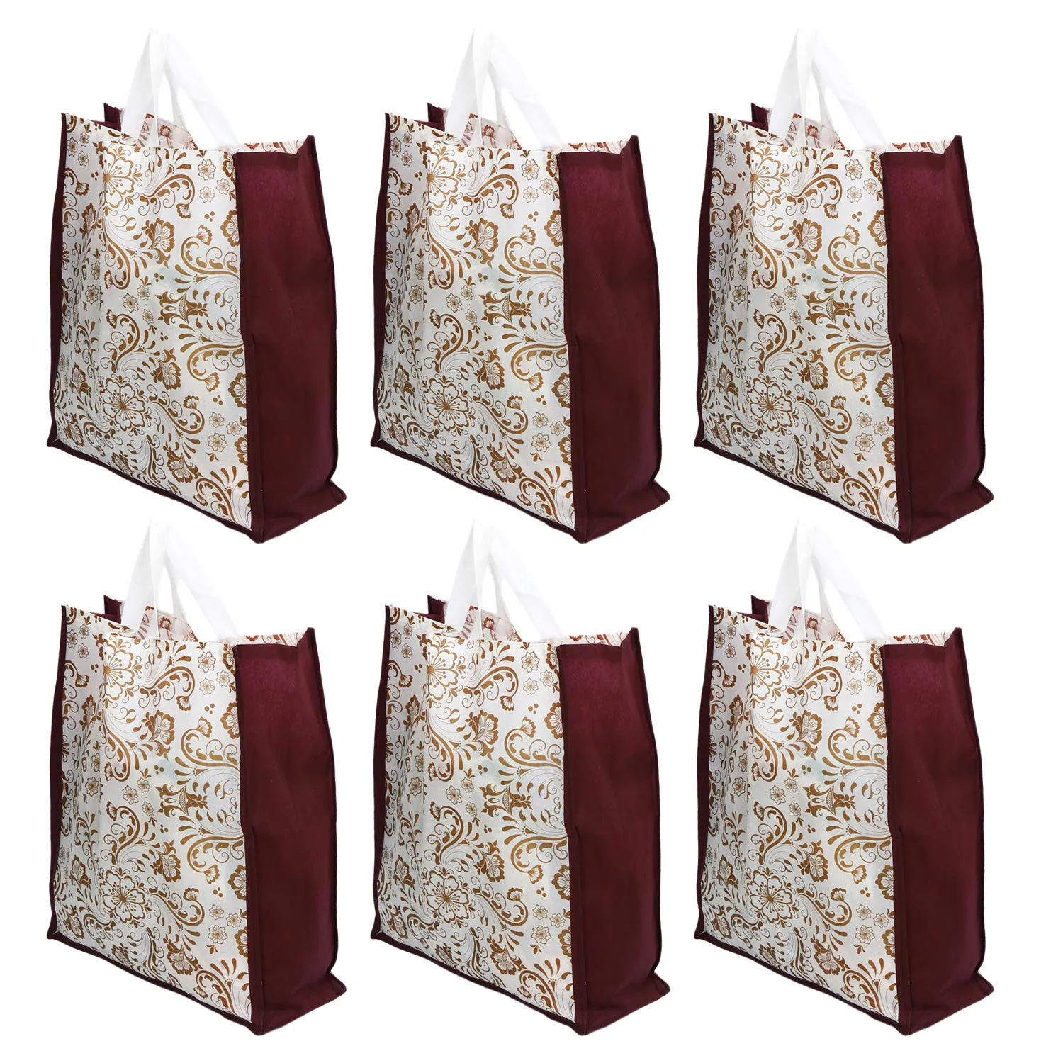 Kuber Industries 6 Pieces Non Woven Eco-Friendly Reusable Multipurpose Shopping Carry Bags (Maroon) - CTKTC030829