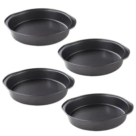 Kuber Industries 8 inch Non-Stick Cake Pan for Baking|Round Shape Cake Baking Mold|Side Handles-Pack of 4 (Black)