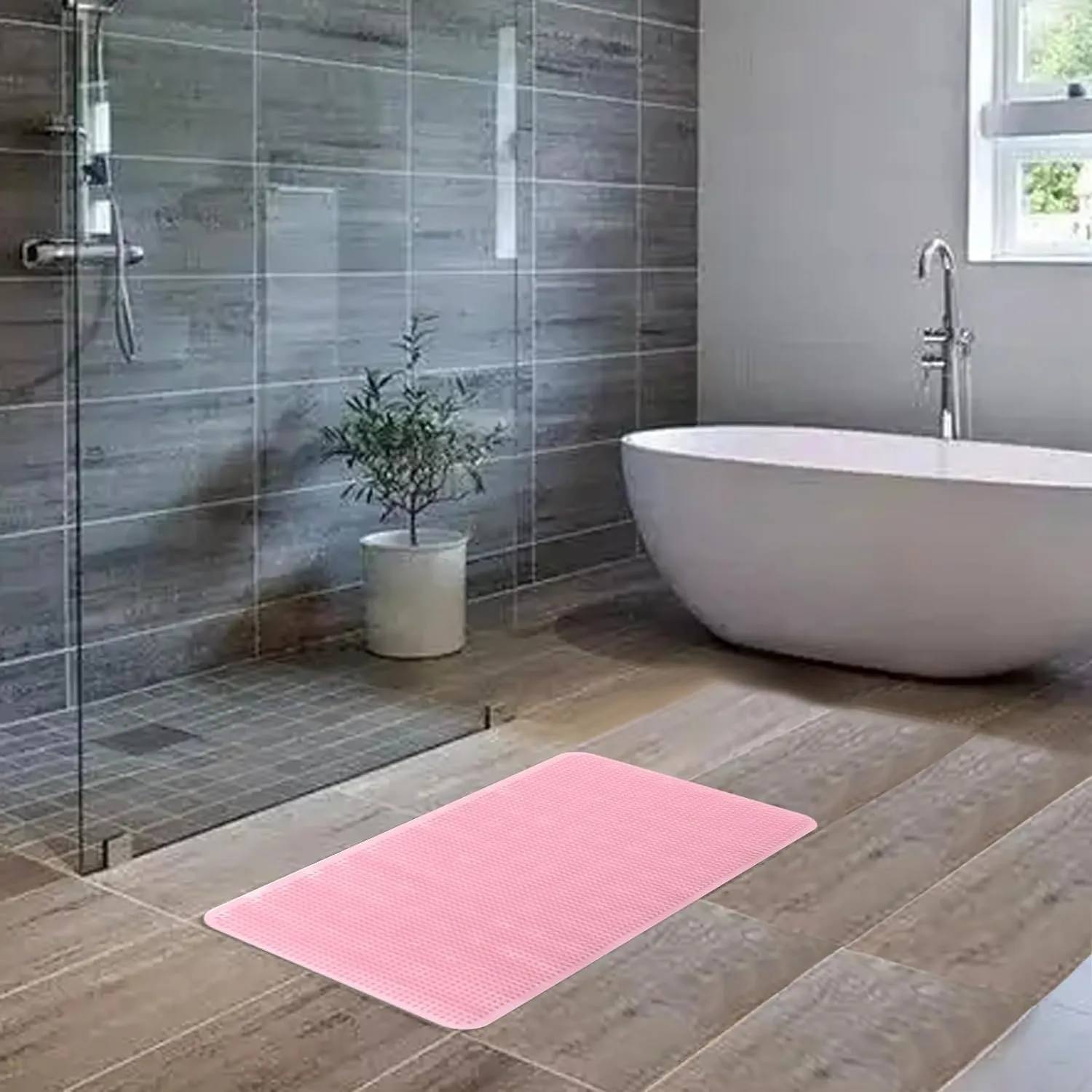 Kuber Industries Bath Mat | PVC Bathroom Mat | Shower Bath Mat | Floor Tub Mat | Bathroom Mud Mat | Anti-Skid Shower Bathroom Mat | L-YSD-B |Pack of 4| Pink