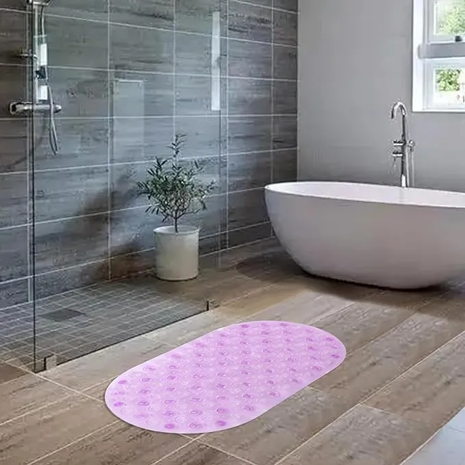 Kuber Industries Bath Mat | PVC Bathroom Mat | Shower Bath Mat | Floor Tub Mat | Bathroom Oval Mud Mat | Anti-Skid Shower Bathroom Mat |Pack of 6| Q-01B | Purple