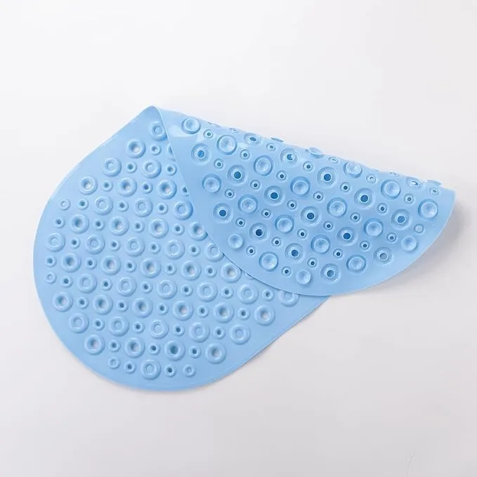 Kuber Industries Bath Mat | PVC Bathroom Mat | Shower Bath Mat | Floor Tub Mat | Bathroom Oval Mud Mat | Anti-Skid Shower Bathroom Mat | Q-02B |Pack of 4| Light Blue