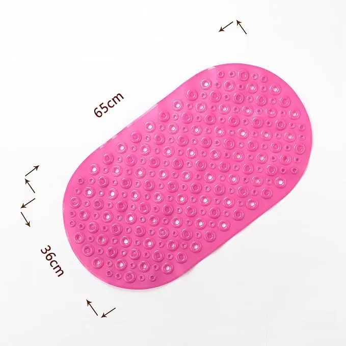 Kuber Industries Bath Mat | PVC Bathroom Mat | Shower Bath Mat | Floor Tub Mat | Bathroom Oval Mud Mat | Anti-Skid Shower Bathroom Mat | Q-02C |Pack of 4| Rose Red