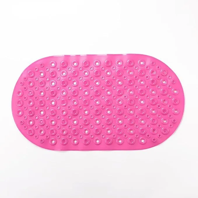 Kuber Industries Bath Mat | PVC Bathroom Mat | Shower Bath Mat | Floor Tub Mat | Bathroom Oval Mud Mat | Anti-Skid Shower Bathroom Mat | Q-02C |Pack of 6| Rose Red