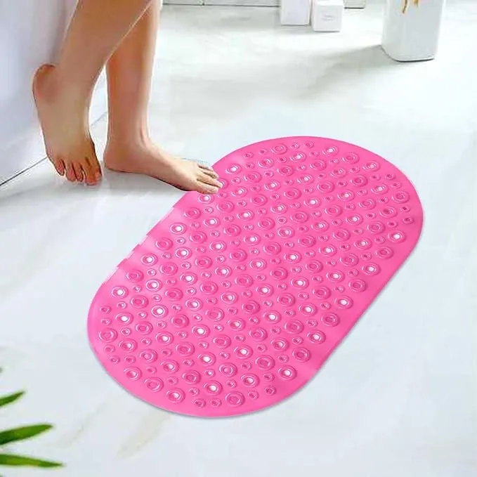 Kuber Industries Bath Mat | PVC Bathroom Mat | Shower Bath Mat | Floor Tub Mat | Bathroom Oval Mud Mat | Anti-Skid Shower Bathroom Mat | Q-02C |Pack of 6| Rose Red