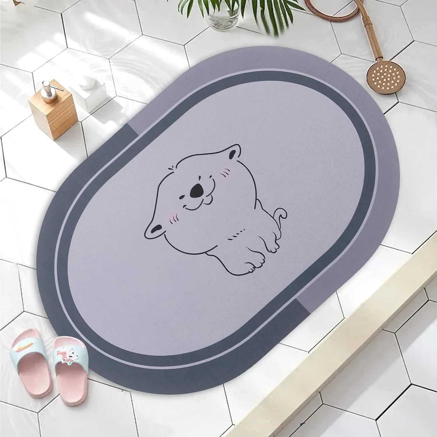 Kuber Industries Bath Mat | PVC Bathroom Mat | Shower Bath Mat | Floor Tub Mat | Diatom Mud Oval Mat | Anti-Skid Shower Bathroom Mat | CF-220804 |Pack of 3| Gray