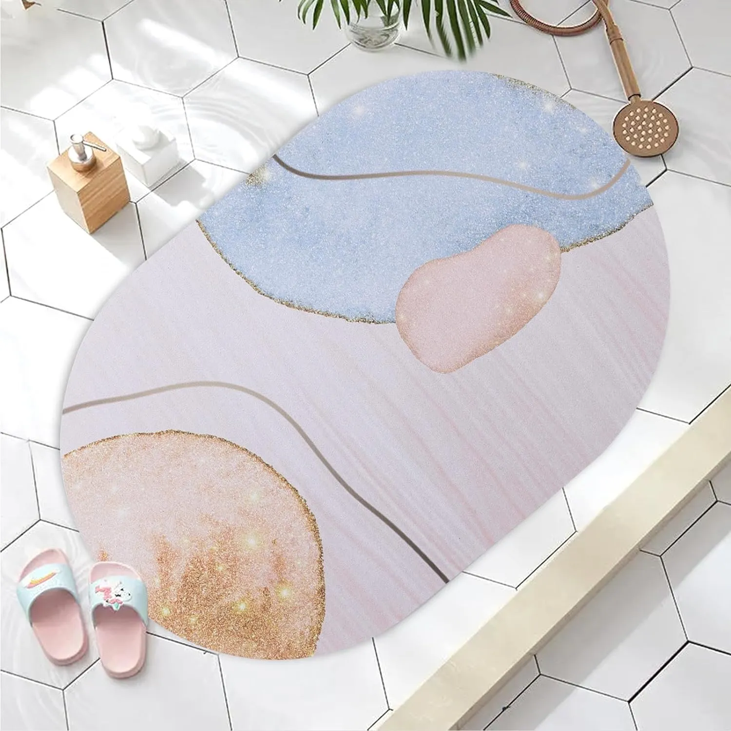 Kuber Industries Bath Mat | PVC Bathroom Mat | Shower Bath Mat | Floor Tub Mat | Diatom Mud Oval Mat | Anti-Skid Shower Bathroom Mat | CF-220813 |Pack of 4| Multi