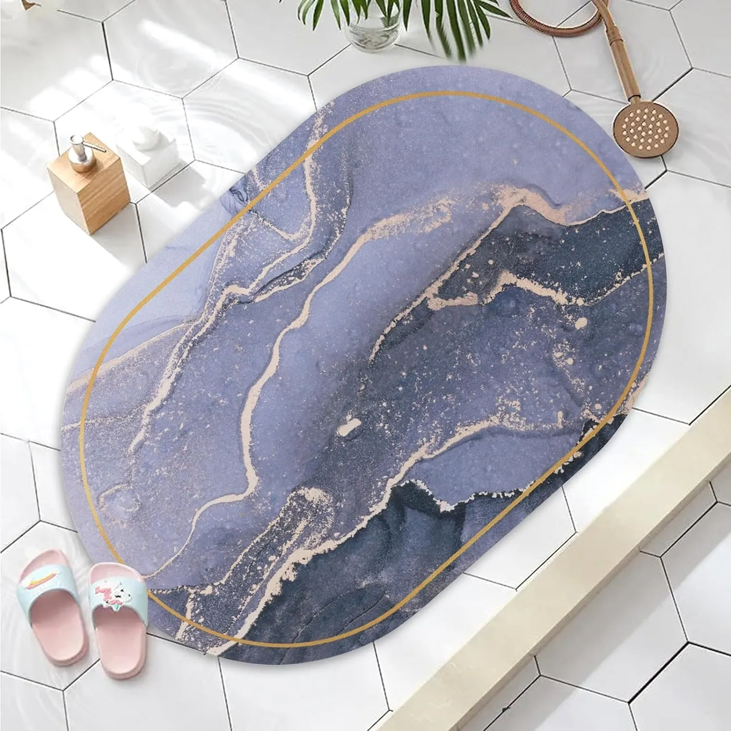 Kuber Industries Bath Mat | PVC Bathroom Mat | Shower Bath Mat | Floor Tub Mat | Diatom Mud Oval Mat | Anti-Skid Shower Bathroom Mat | CF-220815 |Pack of 2| Multi