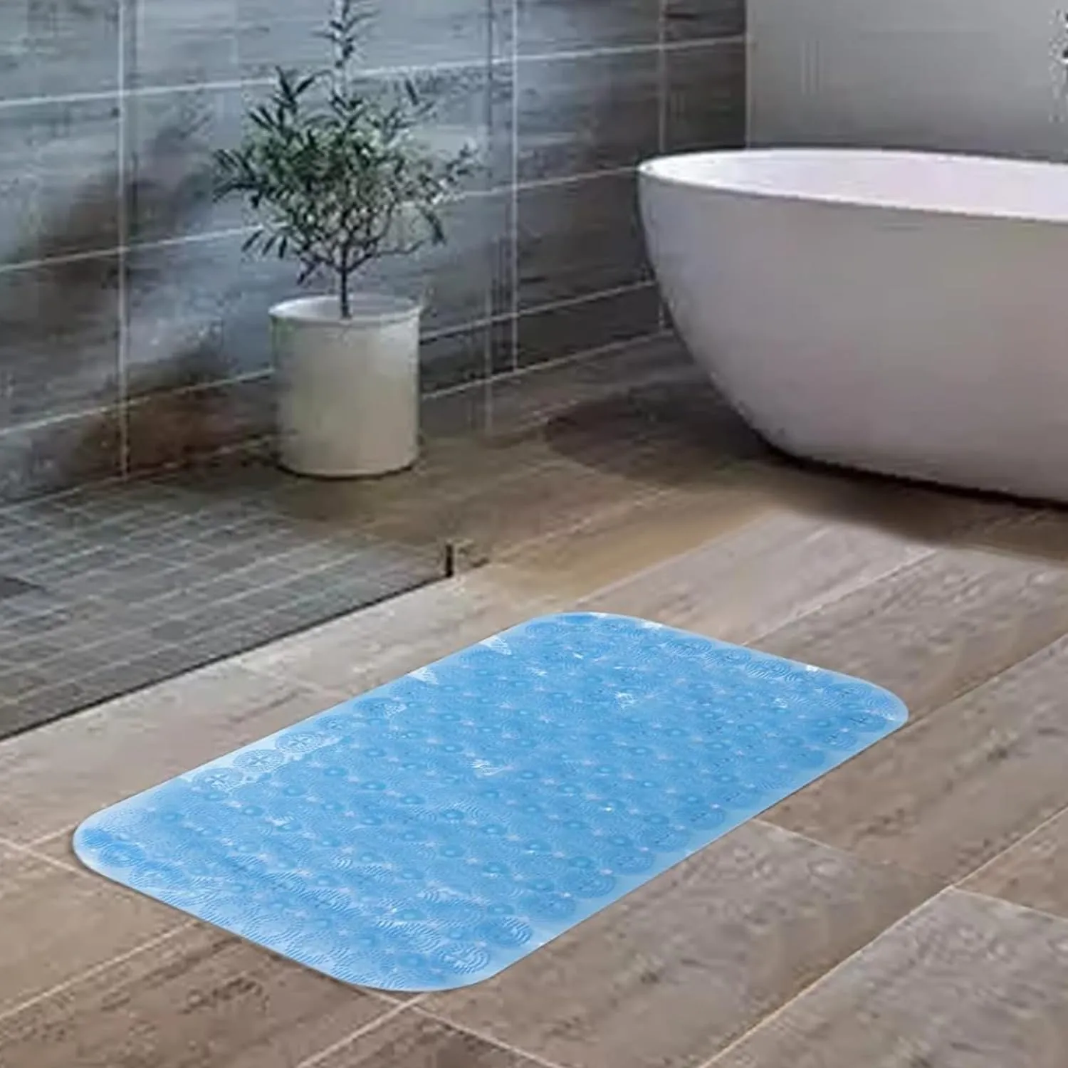 Kuber Industries Bath Mat | PVC Bathroom Mat | Shower Bath Mat | Floor Tub Mat | Foot Massager Mat | Anti-Skid Shower Bathroom Mat | B-01A |Pack of 2| Blue