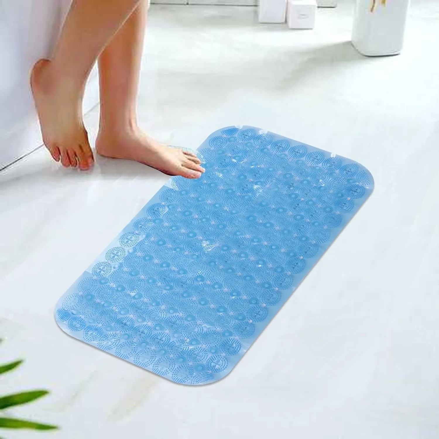 Kuber Industries Bath Mat | PVC Bathroom Mat | Shower Bath Mat | Floor Tub Mat | Foot Massager Mat | Anti-Skid Shower Bathroom Mat | B-01A |Pack of 2| Blue