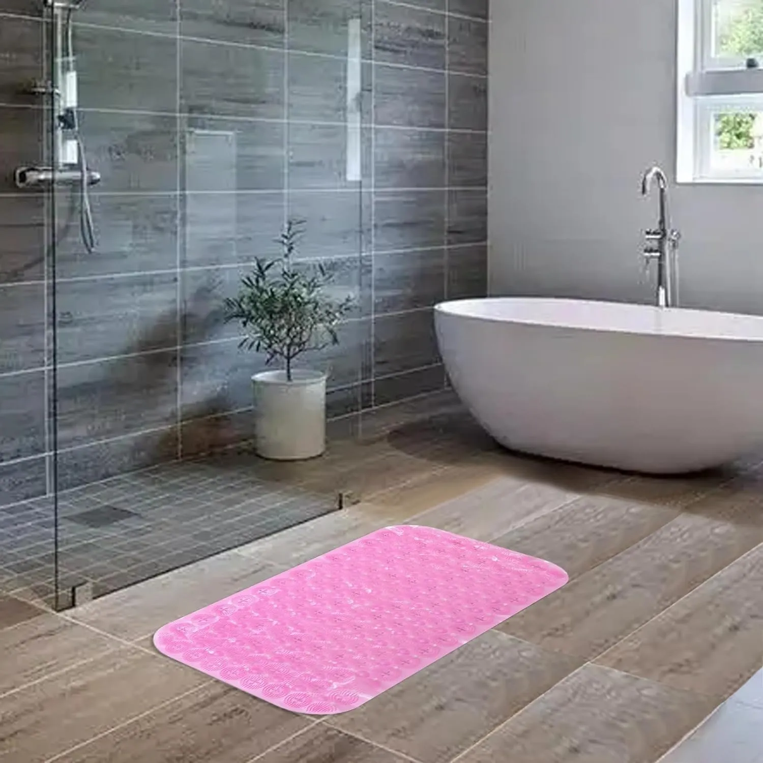 Kuber Industries Bath Mat | PVC Bathroom Mat | Shower Bath Mat | Floor Tub Mat | Foot Massager Mat | Anti-Skid Shower Bathroom Mat | B-01C |Pack of 4| Pink