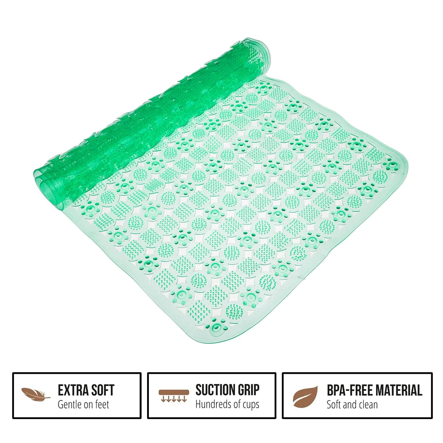 Kuber Industries Bath Mat | PVC Bathroom Mat | Shower Bath Mat | Transparent Round Check Floor Tub Mat | Foot Massager Mat | Anti-Skid Floor Mat | Shower Mat | Pack of 2 | Green